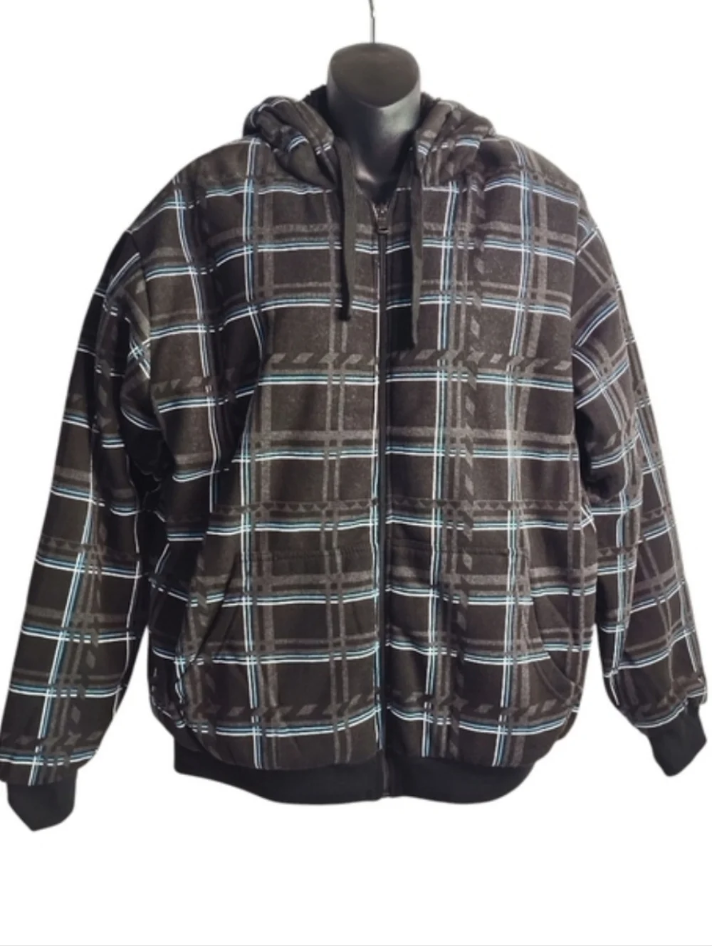 Level's Sportswear Men's Jacket Hooded Black Pattern Faux Sherpa Lined Sz M NWT